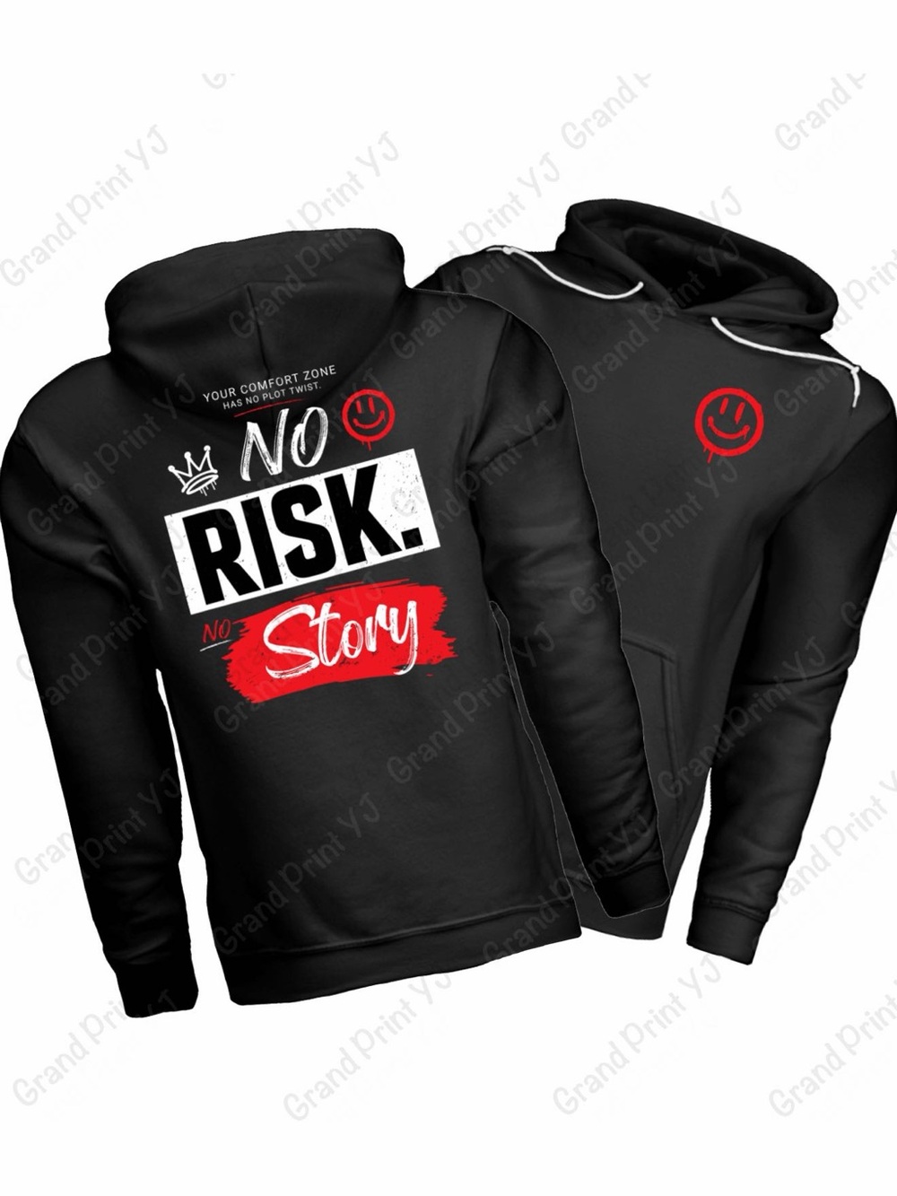 Bella Canvas Black Hoodie with Red & White 'No Risk' Graphic